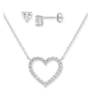 NWT 2-Pc. Set Cubic Zirconia Open Heart Necklace & Stud Earrings